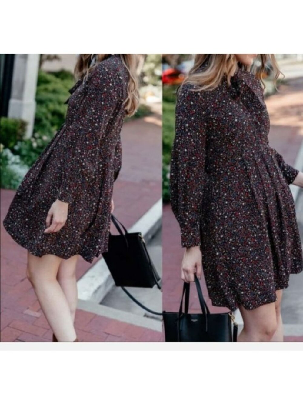 Madewell Balsam Tie-Neck Dress in Starry Night Mini 100% Silk Size 00 Womens